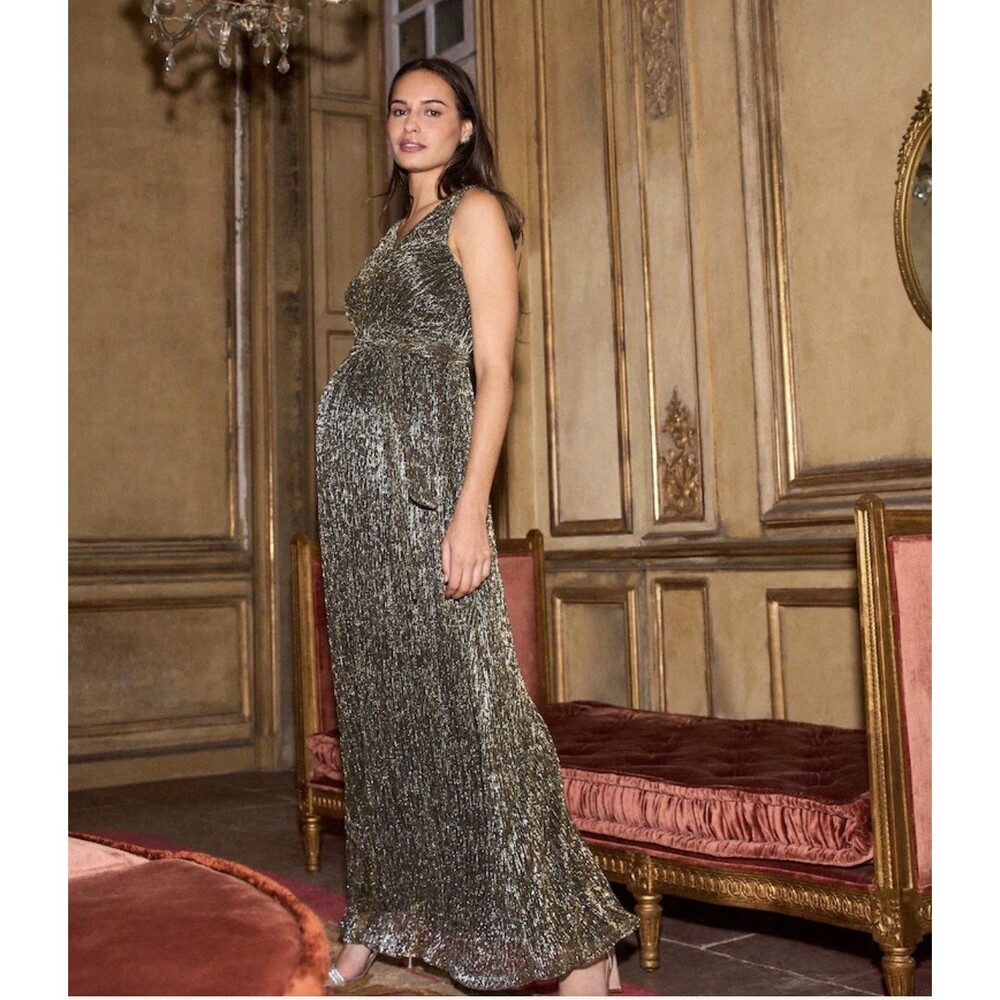 Seraphine Luxe Metallic Shimmer Maternity Nursing Dress Long US Sz 8